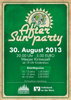 Plakat für die After Sun Party 2013 zur Weezer Kirmes