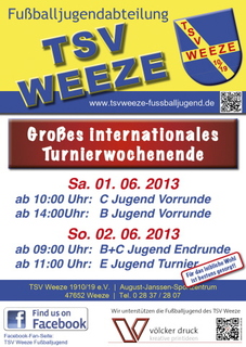 Plakat zum großen internationlen Turnierwochenende beim TSV Weeze