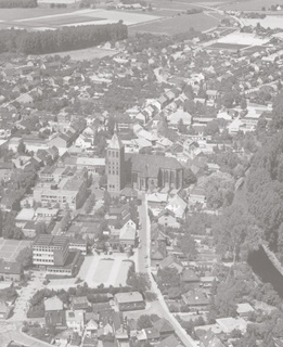The town centre of Weeze, view from an aerial photograph from the south, 1980's