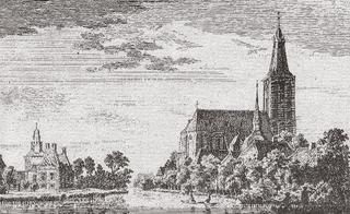 Die erste Evangelische Kirche (markiert) aus dem Jahr 1659