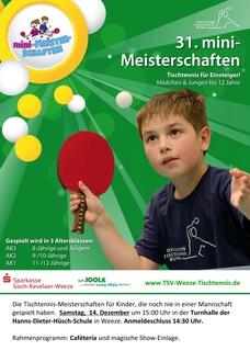 Plakat zur bundesweiten Tischtennis-Aktion für Mädchen und Jungen - Weeze sucht den Mini-Meister